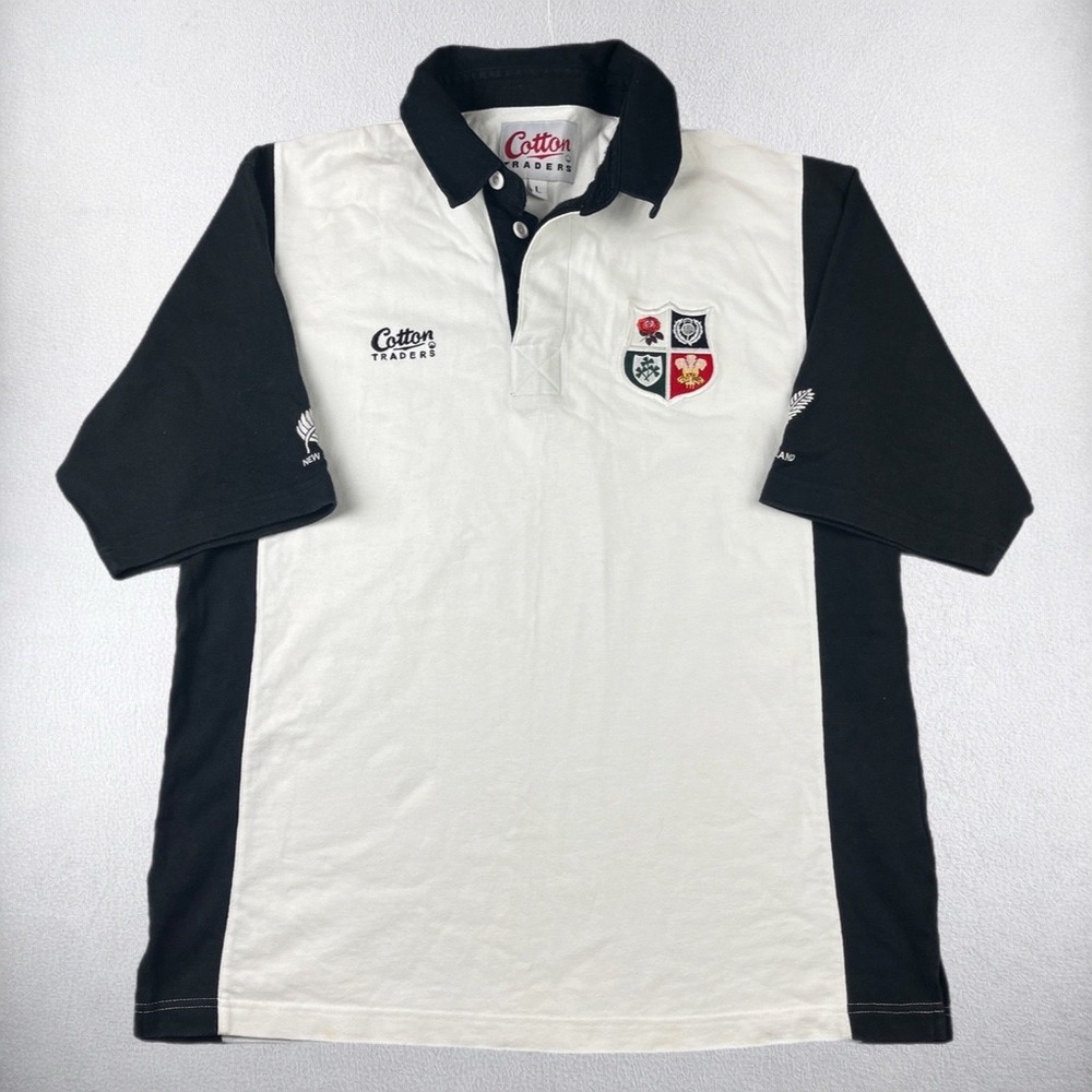 VTG Cotton Traders Rugby Shirt Mens Large White Black Crest New Zealand 90s